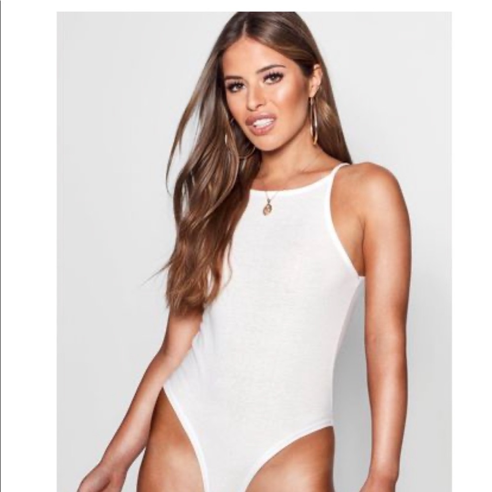 Boohoo Petite White Highneck Bodysuit